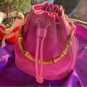 Gucci Vibrant Pink Bucket  Bamboo Handle EUC